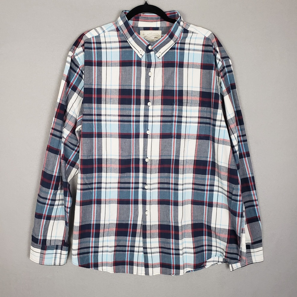 Narragansett Trader Flannel Shirt Red Blue Plaid Button Up Cabincore Country 2XL